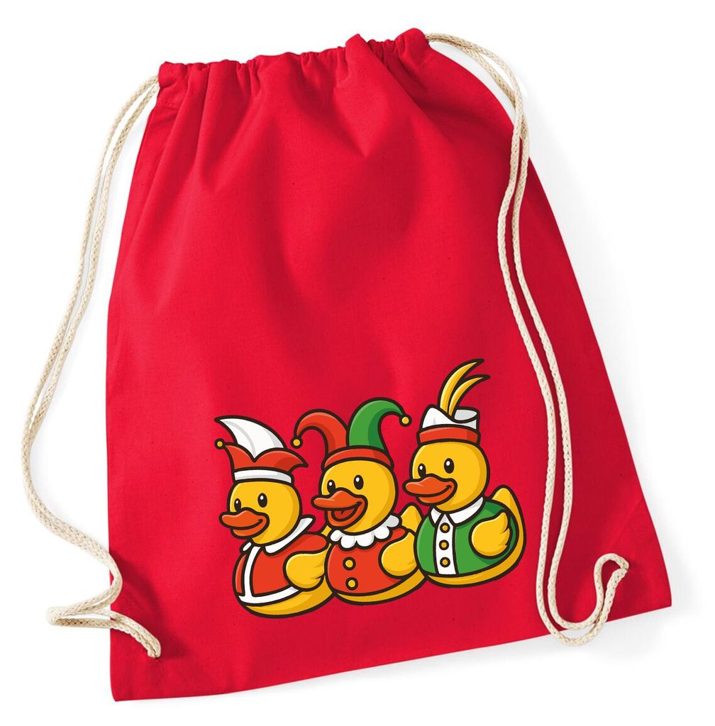 Huuraa Turnbeutel Quietscheente Dreigestirn Gummiente Karneval 12 Liter Classic Red Baumwolle Rucksack Geschenkidee