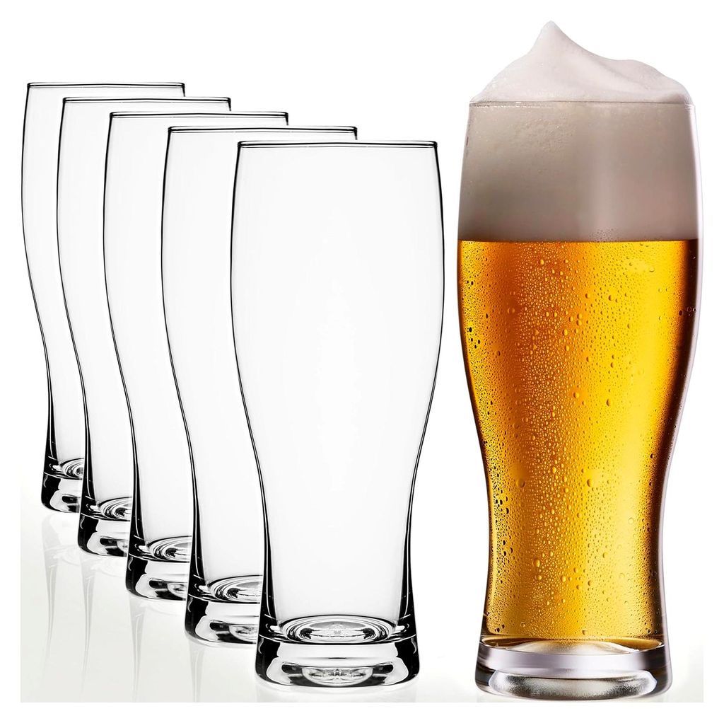Biergläser 500ml (max. 640ml) aus Glas, Set mit 6 Stück, hohe Bierseidel, Weizengläser 0,5L