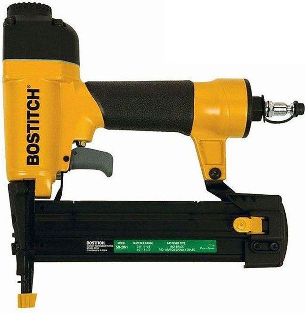 A Bostitch pneumatic stapler is shown against a white background.