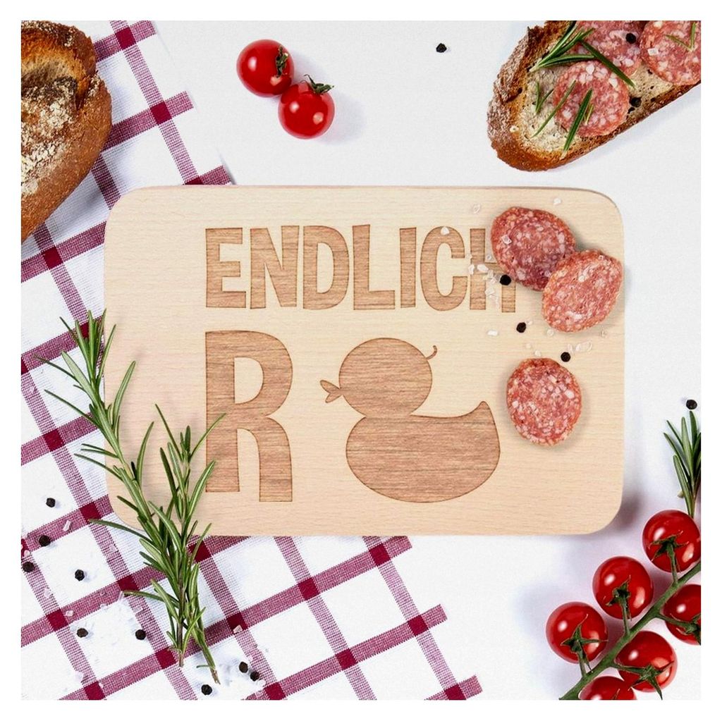 Frühstücksbrettchen aus Holz, Motiv: Endlich R(ente)