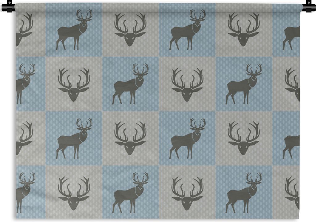 MuchoWow Wandteppich Wandbehang Hirsche - Punkte - Blau 150x112.50 cm Tapisserie Dekoration Wandtuch - Wanddecke - Wandteppiche