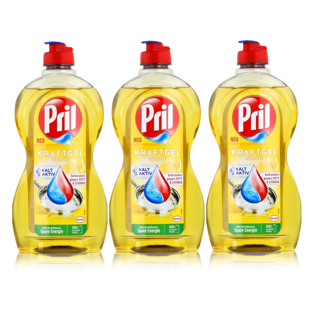 Pril Spülmittel Kraftgel Zitrone 450ml - Hohe Fettlösekraft (3er Pack)