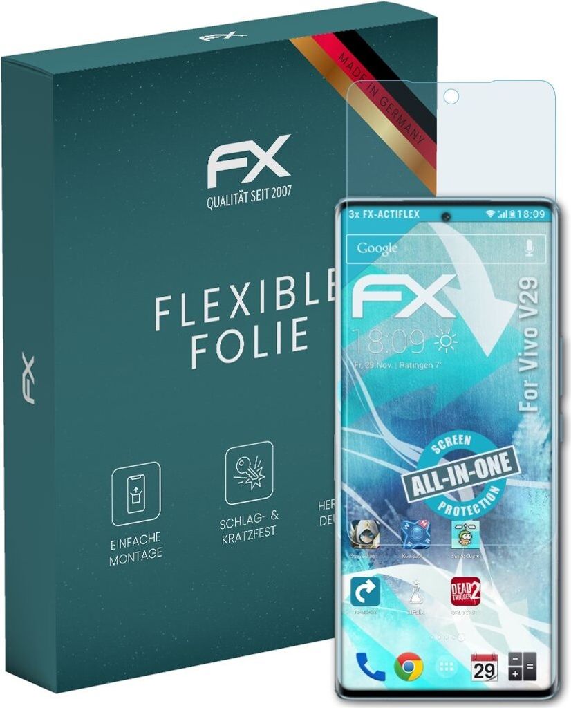 atFoliX FX-ActiFleX 3x Schutzfolie kompatibel mit Vivo V29 Folie