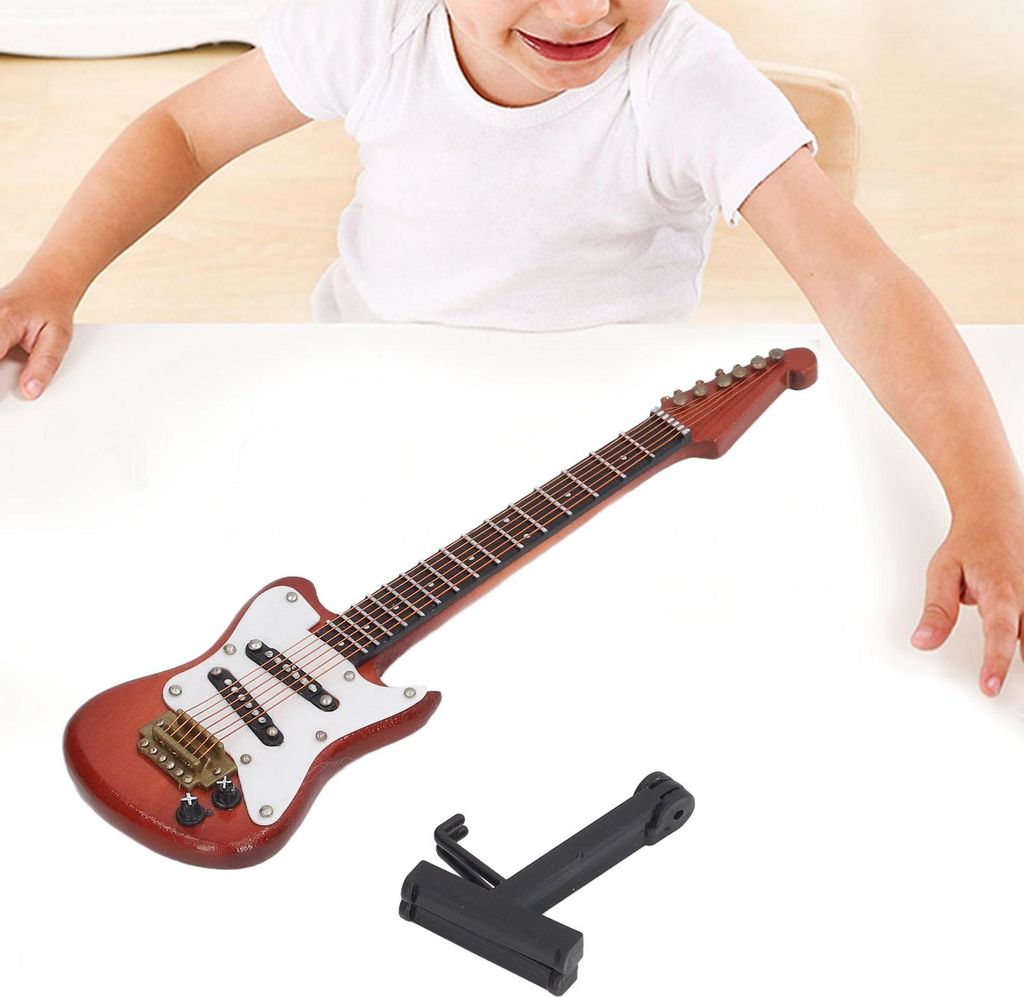 Miniatur-Puppenhaus-Gitarrenspielzeug, leicht, exquisite Form, pädagogische Holzhandwerksornamente als Geburtstagsgeschenk