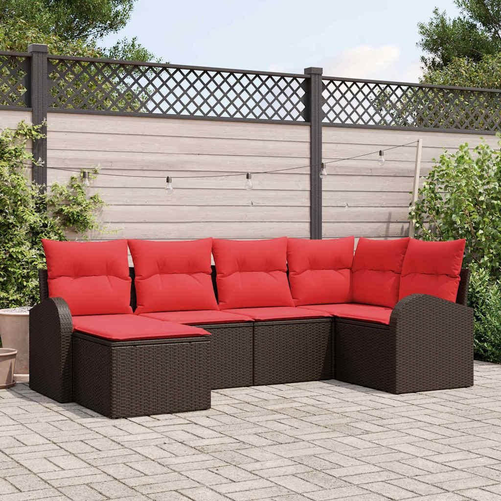 Möbel Sofa Set mit Kissen 6 pcs Braun und Rot Poly-RattanGartenmöbelgarnituren - Gartenmöbelgarnituren c115