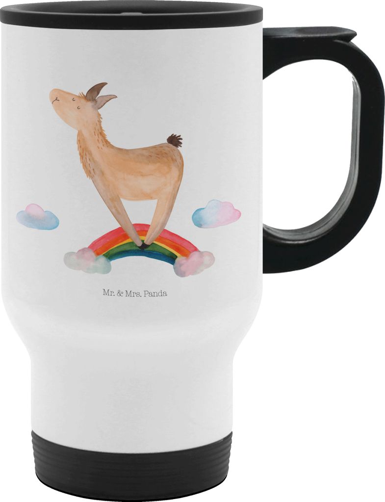 Mr. & Mrs. Panda thermosbecher Lama Regenbogen - Weiß - Geschenk, Freiheit, Hobby, Teebecher To Go, Kaffeebecher, Thermobecher Für Tee, Lamas, Ka...