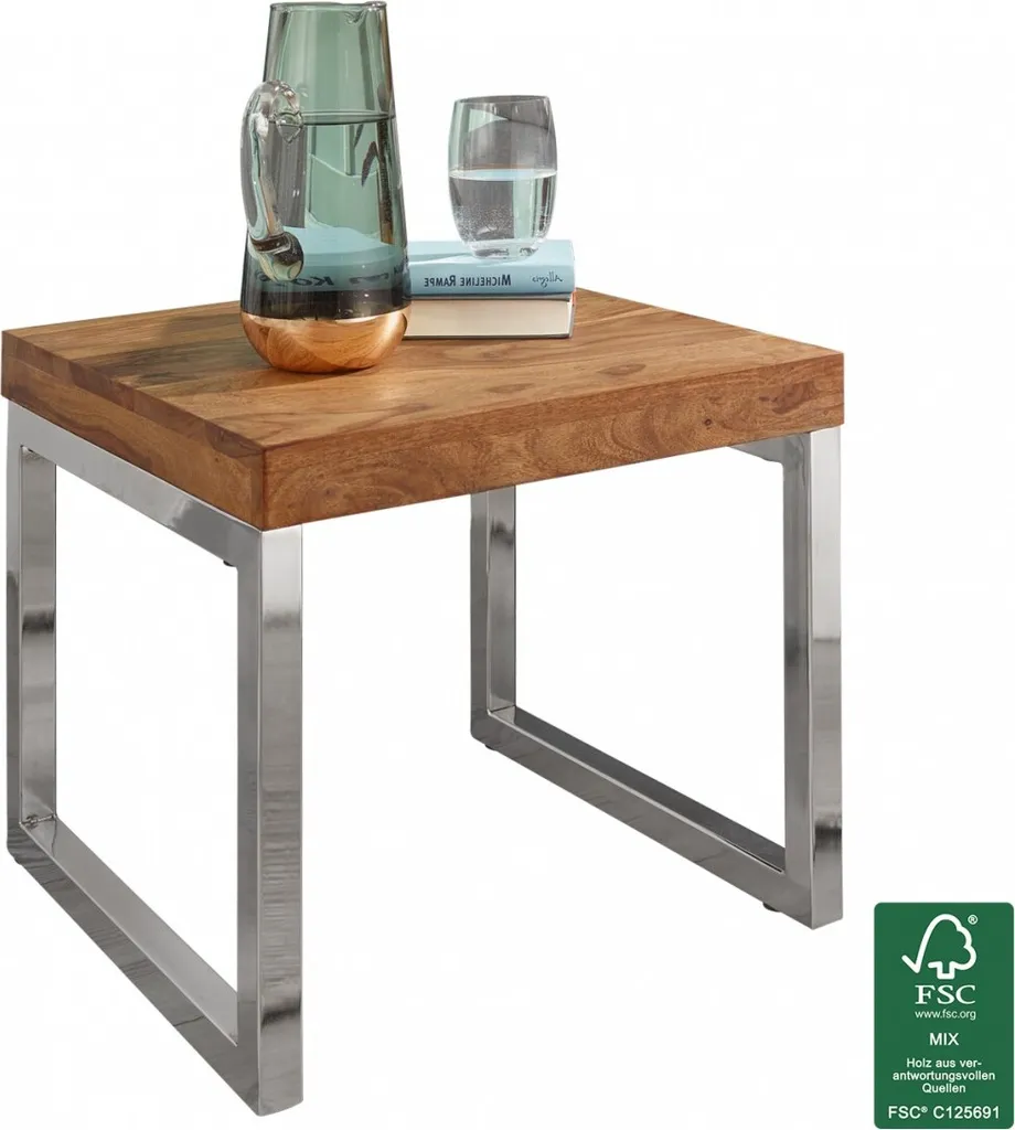 Table d'appoint stable en bois massif 45 cm sans montage Wohnling WL1.310