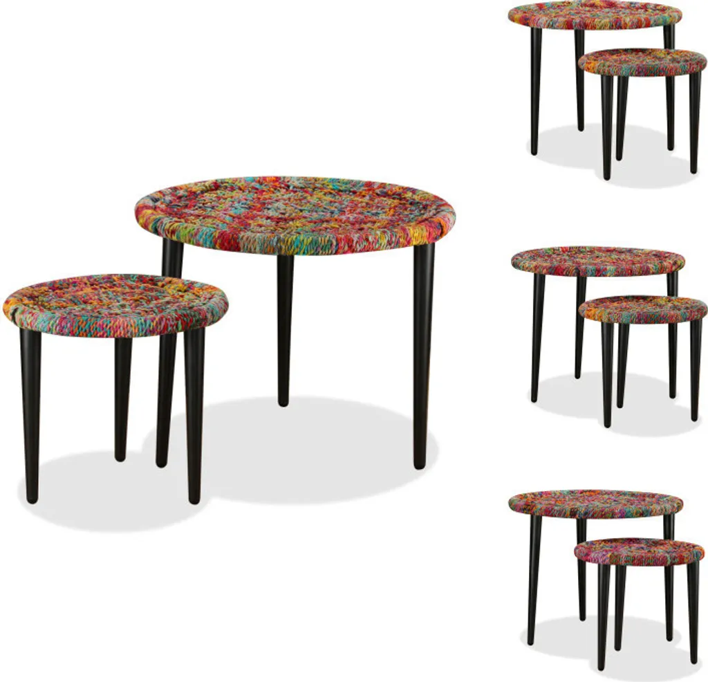 Set de 2 Tables d'Appoint Salon Chindi Multicolore pour Déco Ethnique
