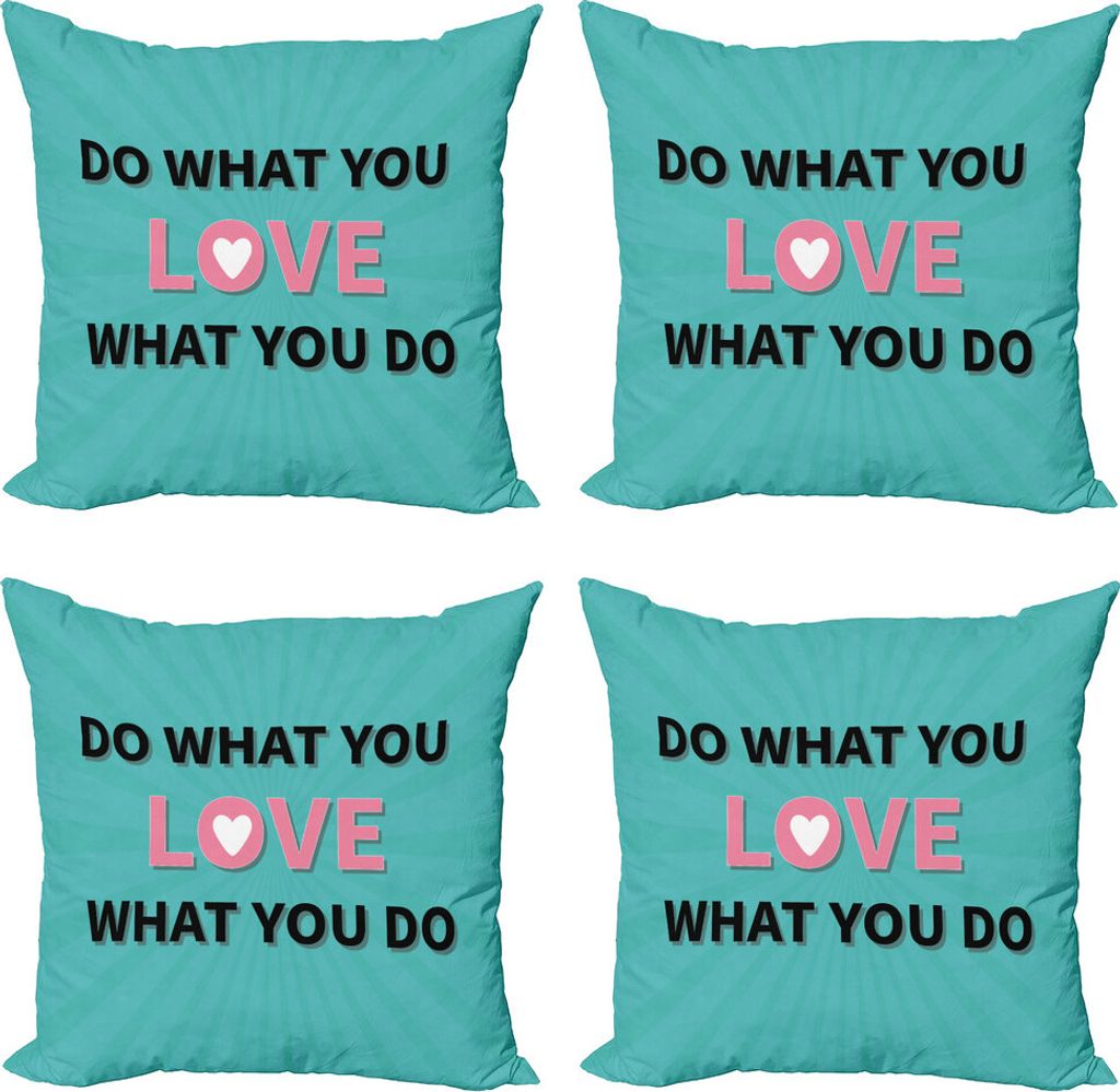 ABAKUHAUS Liebe was du tust Kissenbezug Set (4 Stück), Starburst Linien mit Phrase, Moderner Doppelseitiger Digitaldruck, 50 cm x 50 cm, Teal Rosa