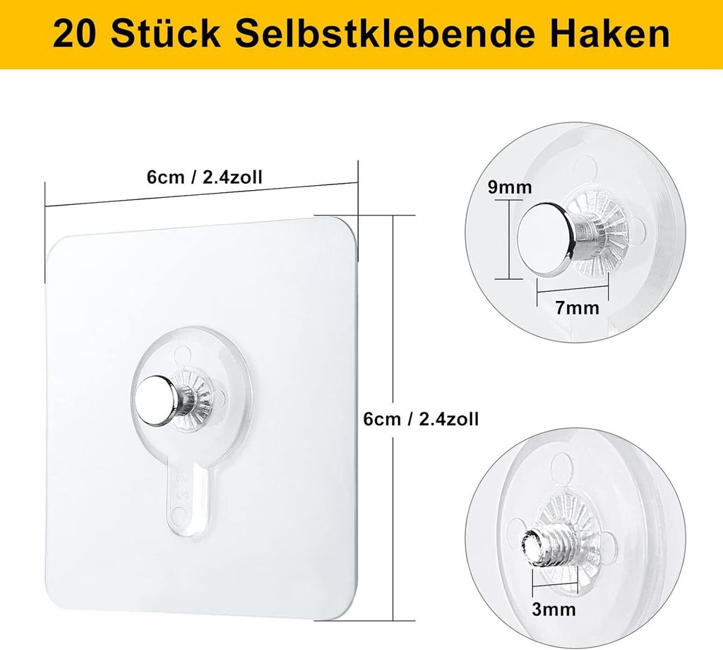 Haoh 20 Stück Selbstklebende Bilderhaken Transparent - Aufhänger Ohne Bohren Für Bilder & Poster