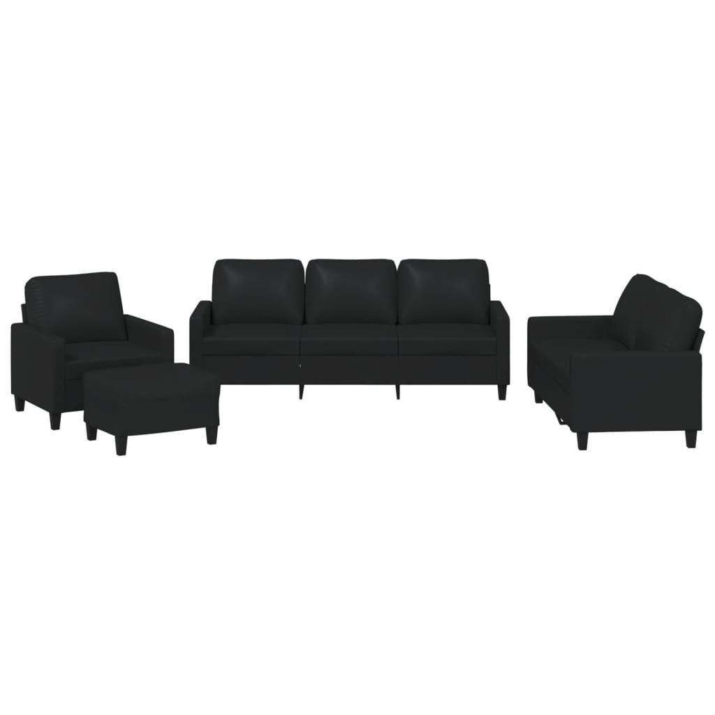 vidaXL 4-tlg. Sofagarnitur mit Kissen Schwarz Kunstleder Produktbild 