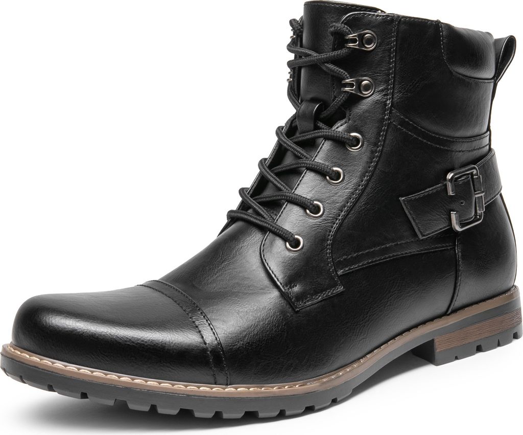 Herren Motorrad Stiefel Schnürstiefel Boots Klassische Chukka Boots Biker Freizeitschuhe, Farbe: Schwarz, Größe: 43.5