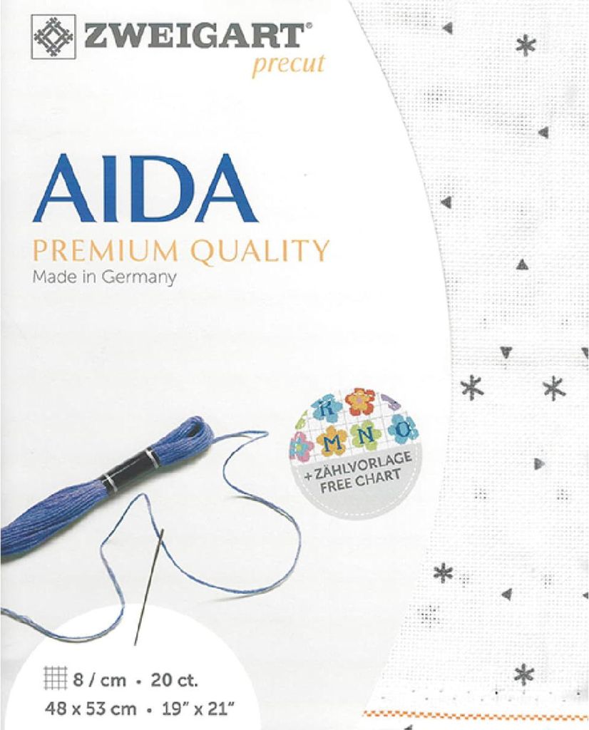 AIDA Zweigart precut 20 ct. Extra Fein-Aida 3326 Farbe 1369 sparkle, Zählstoff für Kreuzstich 48x53cm