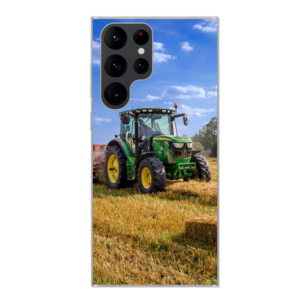 MuchoWow Handyhülle Schutzhülle Hülle für Samsung Galaxy S22 Ultra Traktor - Bauernhof - Heu - Feld - Sonne - Landleben Silikon Softcase Hand...
