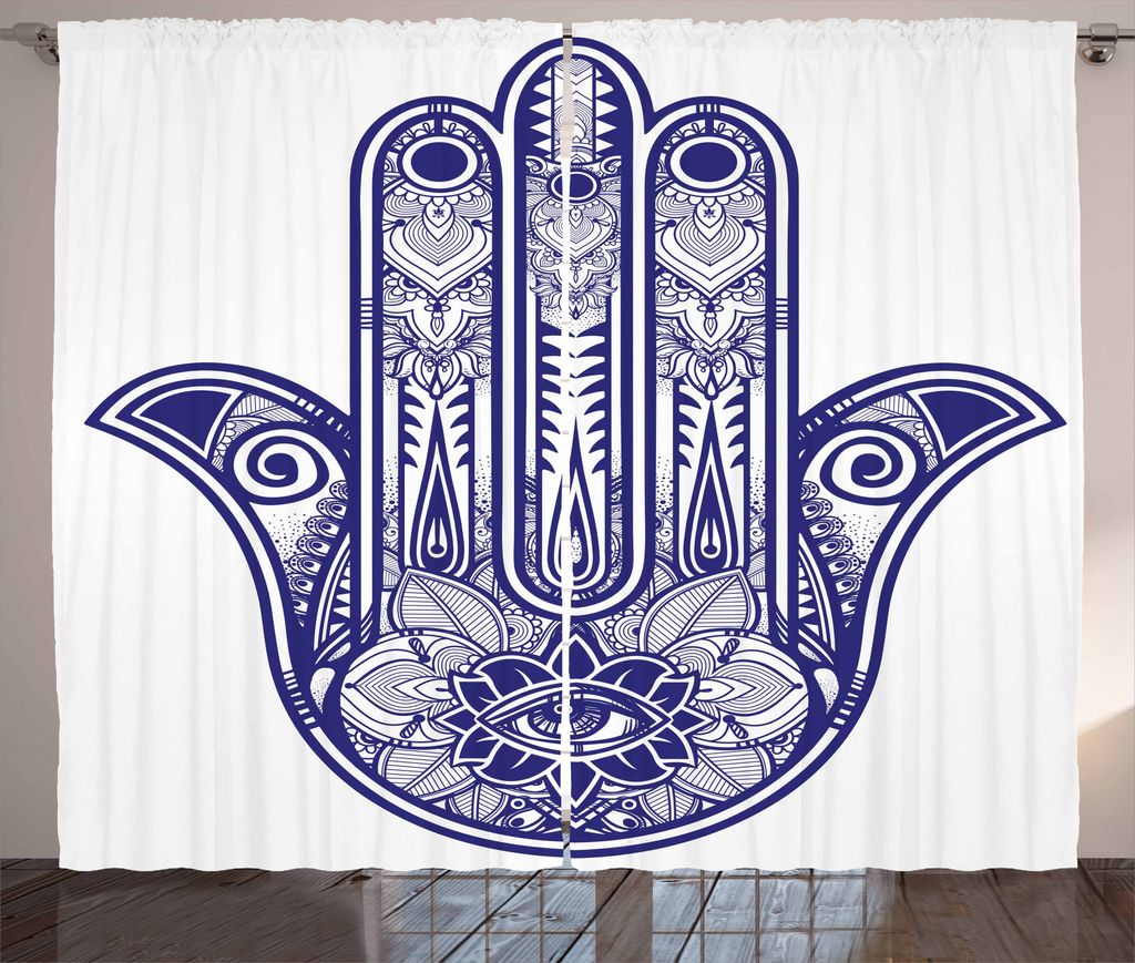 ABAKUHAUS Hamsa Rustikaler Vorhang, Antik-Form, Wohnzimmer Universalband Gardinen mit Schlaufen und Haken, 280 x 175 cm, Navy blau