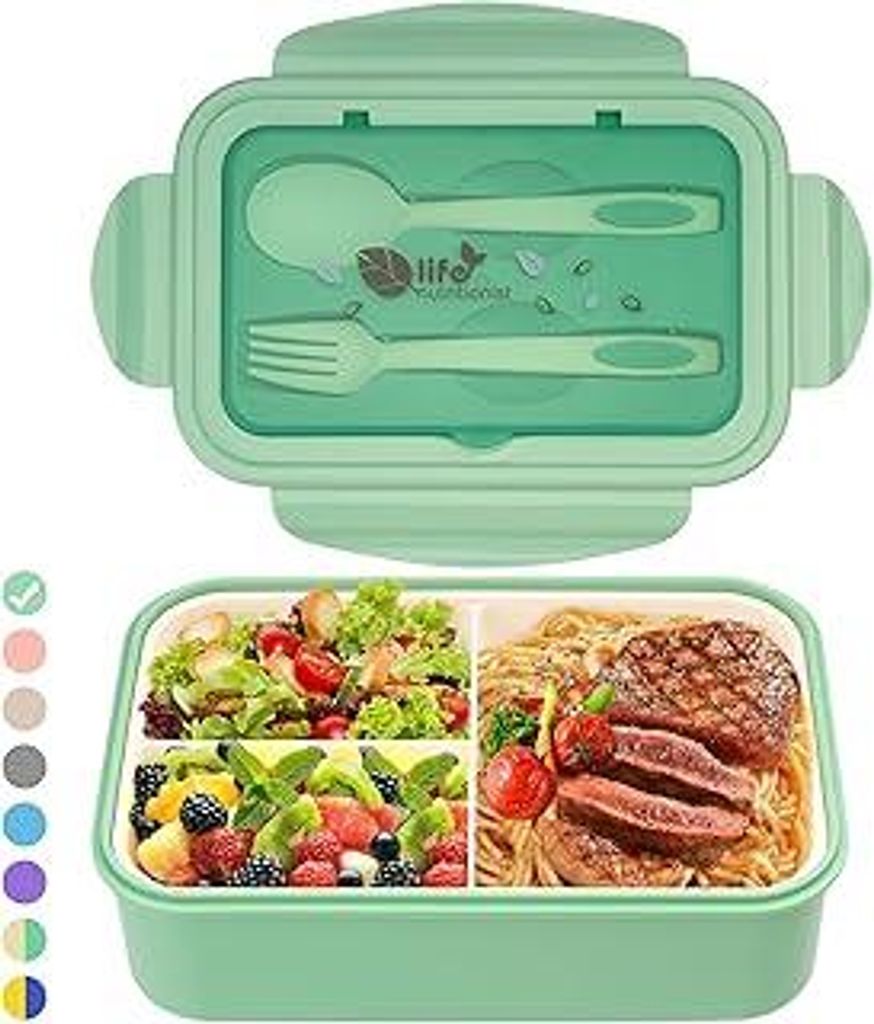 BIBURY 1400ml Lunchbox Brotdose Bento Box Erwachsene & Büro, Auslaufsicher - Große Brotdose mit 3 Fächern, Besteck inklusive, Lunch Box Männer ...