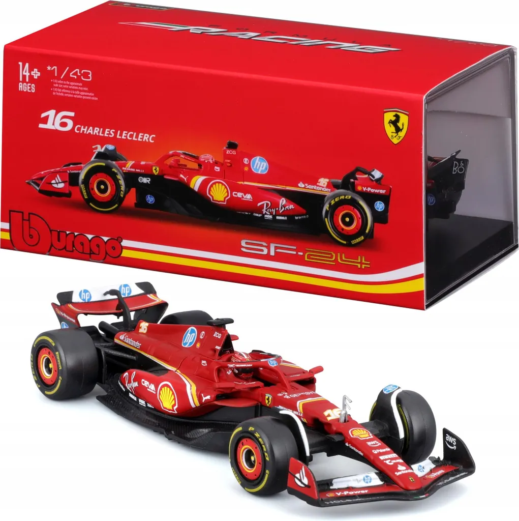 Voiture de Sport Miniature Ferrari SF-24 Formule 1 Bburago Échelle 1:43