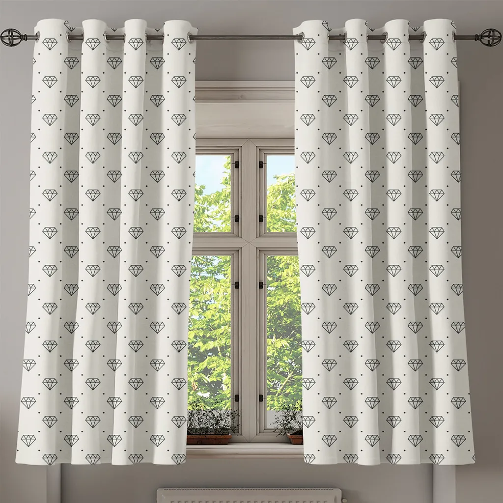 Paire de rideaux à œillets avec motifs diamants noirs design 280 cm