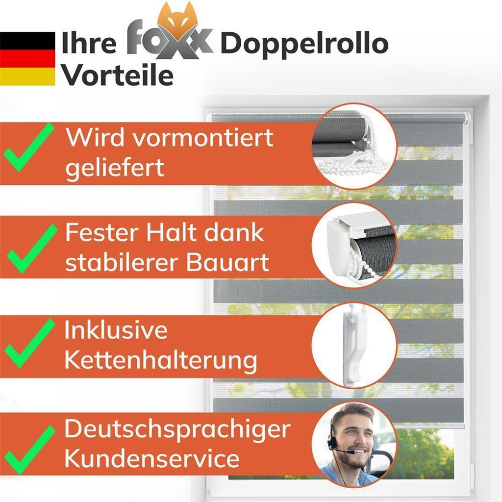 Doppelrollo Klemmfix Standardmaß : Weiß : 220 : 55 Produktbild 7