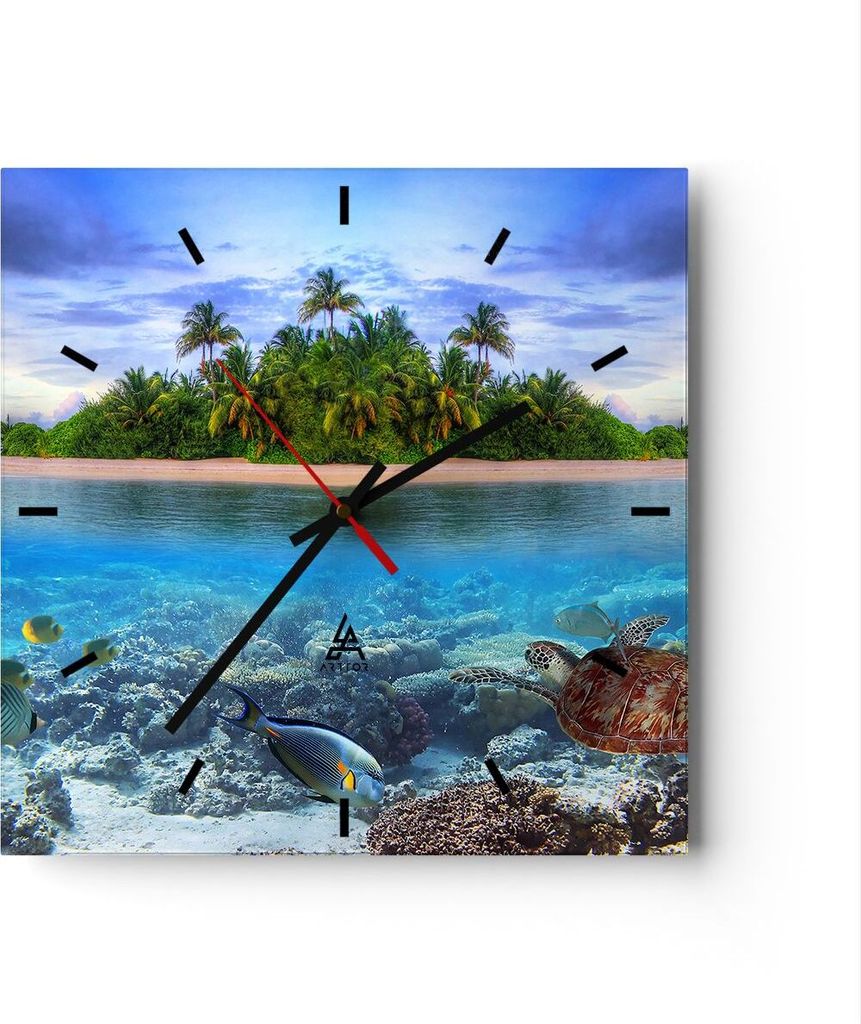 Wanduhr - Quadrat - Glasuhr - Strand lagune wasser ozean - Produktbild 