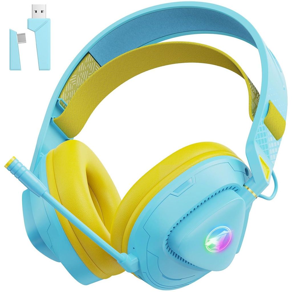 Gaming Headset für PS5, PS4, PC,Bluetooth-Kopfhörer mit 50 Stunden Akku, Gaming-Headset mit Mikrofon mit Geräuschunterdrückung,RGB Licht