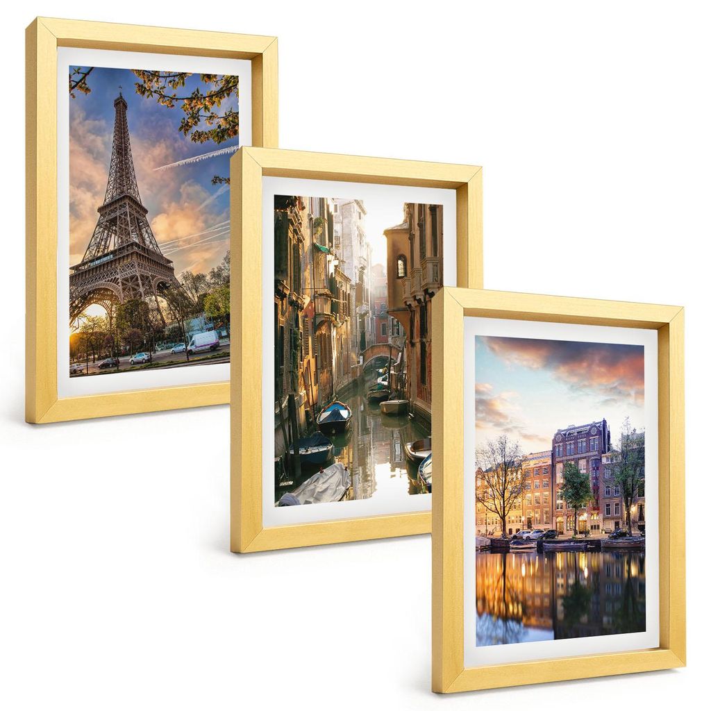 Bilder Set 3-teilig im Goldrahmen Rahmen – Wandbilder 3 Stück – gerahmte Poster für Wohnzimmer, Schlafzimmer und Flur – 20x30 cm – Eiffel...