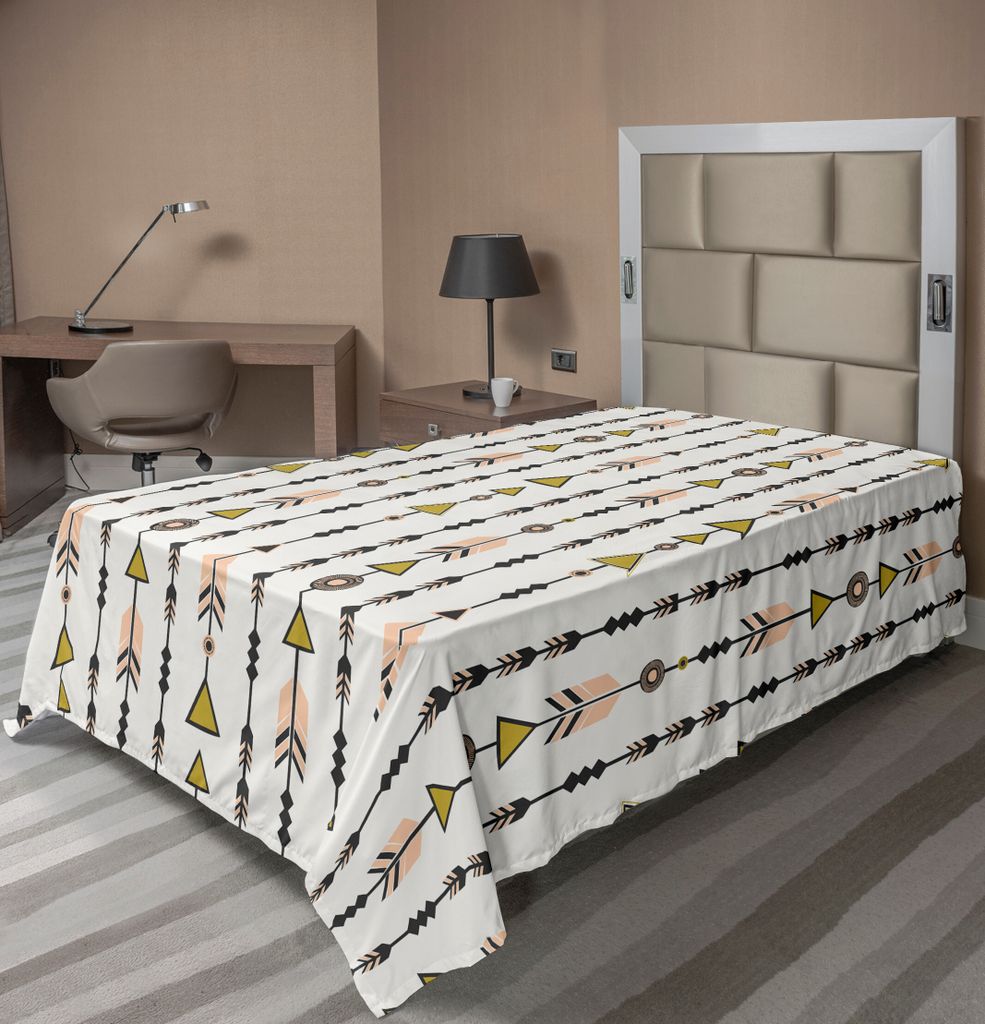 ABAKUHAUS Pfeil Bettlaken, Stamme Art Pfeil Und Geometrisches Muster Im Retrostil Kulturellem Asiat Boho, weiches bequemes oberes Bettlaken für ei...