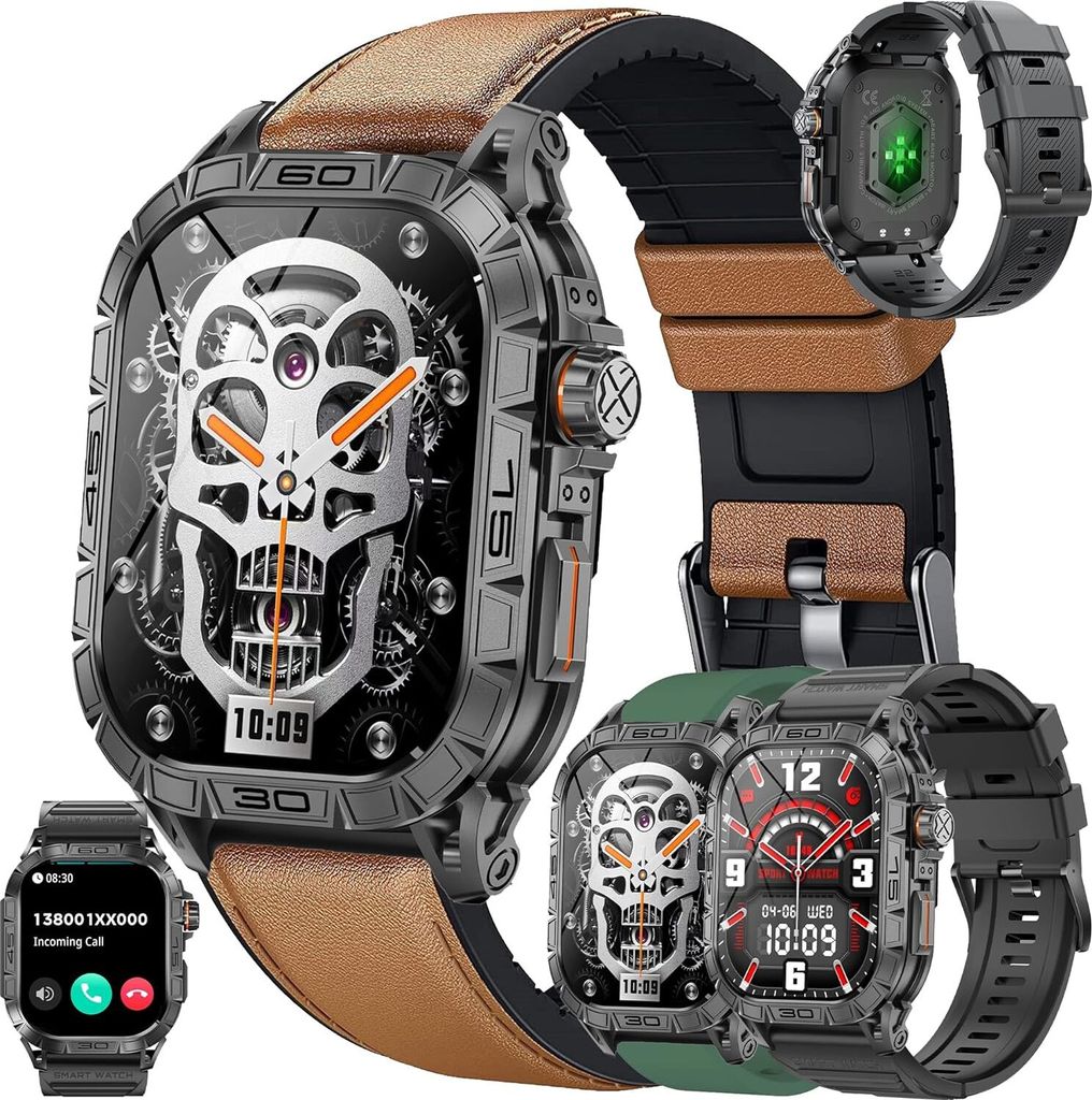 Smartwatch Herren mit Telefonfunktion,1,96" AMOLED mit Bluetooth Anrufe 5ATM Wasserdicht Fitnessuhr mit Herzfrequenzmonitor Schlafmonitor Android IOS
