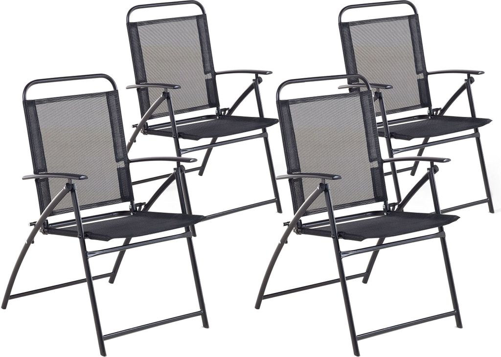 BELIANI Gartenstuhl 4er Set Schwarz Textillene Metallbeine Klappbar Modern Balkon Terrasse Outdoor
