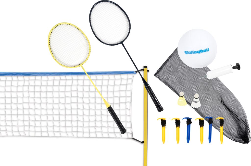 Scatch Volleyball und Badminton-Set mit Netz, Schlägern, Shuttles und Ball - 310 x 168 cm