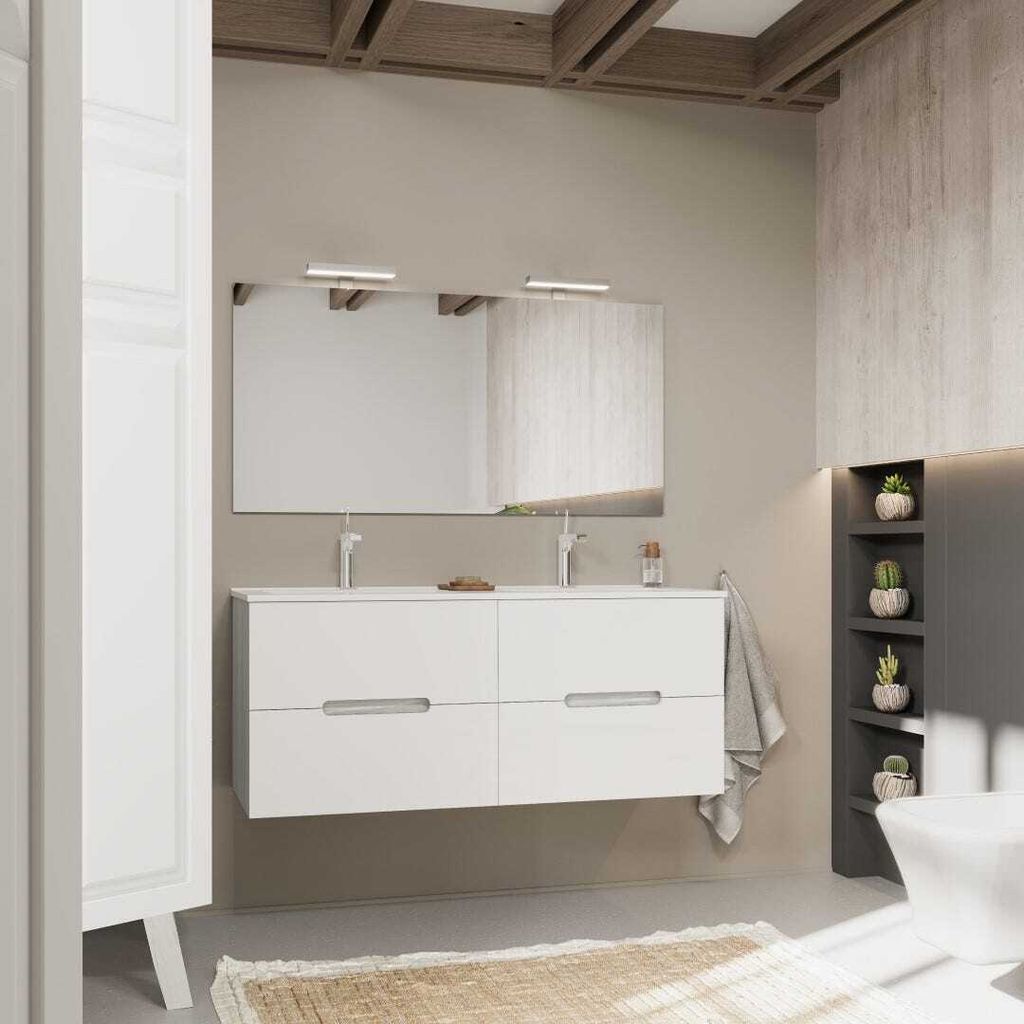 120cm Badmöbel Set – Doppelwaschtisch, 4 Auszüge,moderne Farbkombination | Magnolia