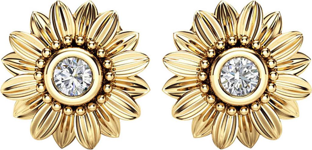 Elegante Sonnenblumen-eingelegte Zirkonia-Ohrstecker für Damen, modischer Schmuck-Golden