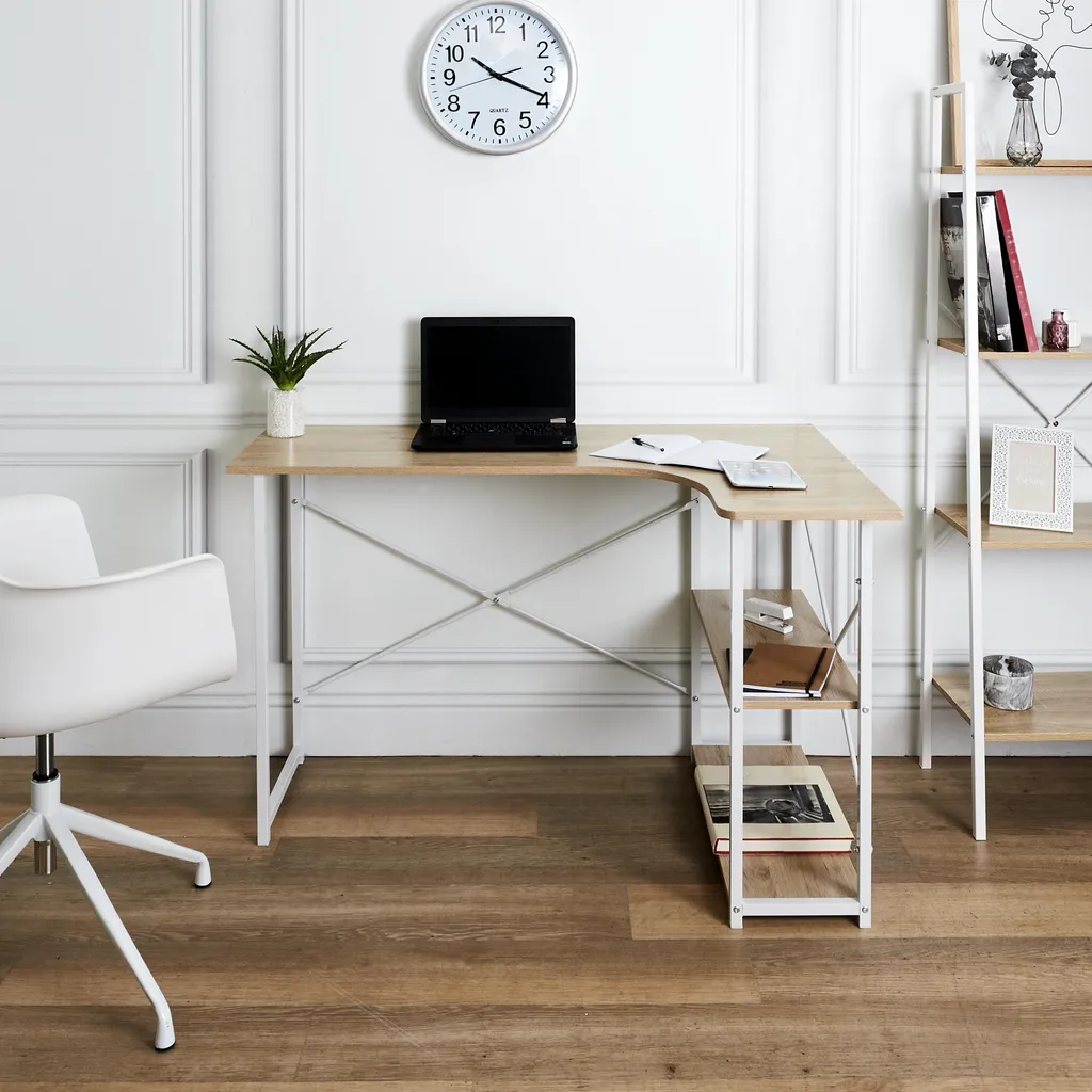 Bureau d'Angle Job Blanc Idéal Télétravail et Études avec Grand Plateau