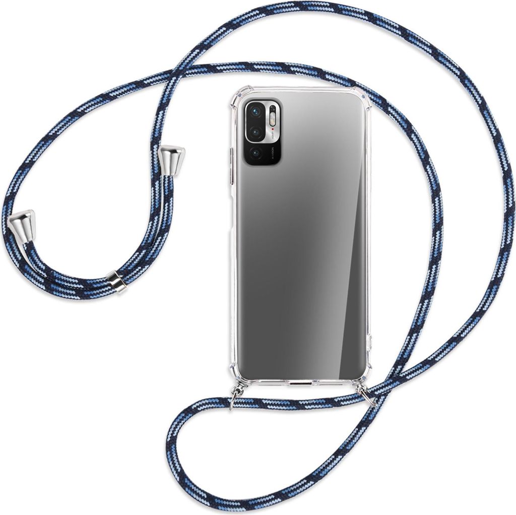 Handykette Backcover-Schutzhülle mit Band (Metall silberfarben) für Xiaomi Redmi Note 10 5G - Blautöne