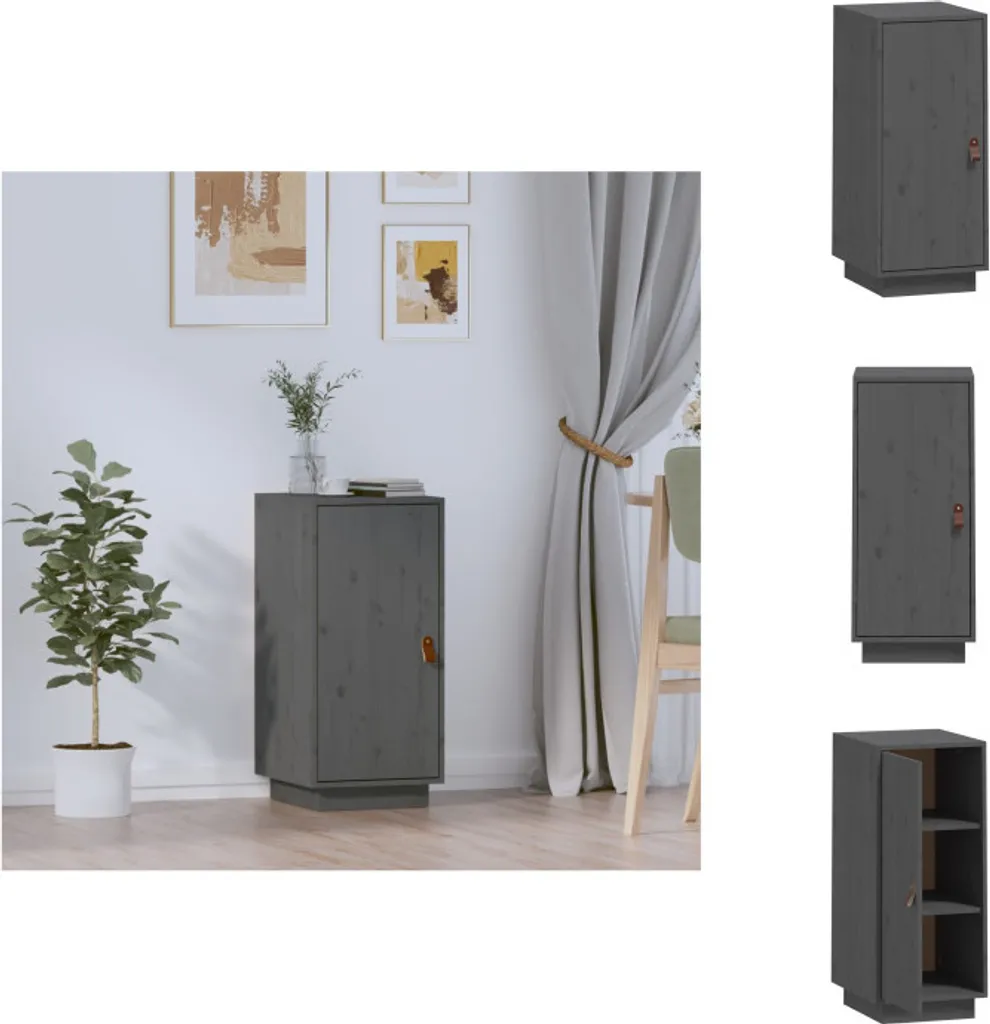 vidaXL Buffet Gris 34x40x75 cm en Pin Massif - Petit Meuble de Rangement