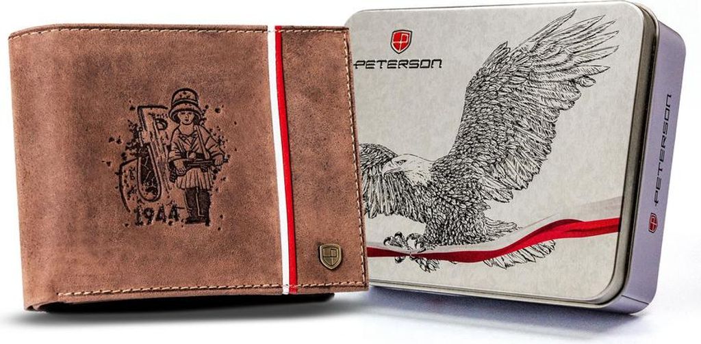 Peterson | Portemonnaie, aus Leder, für Männer, mit patriotischem Design, Braun, 12x9 cm