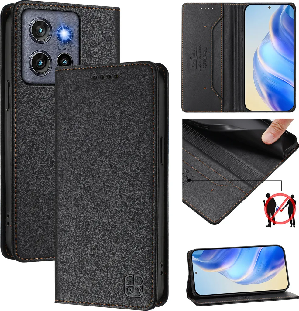 Flip Cover Motorola Edge 50 Neo: Pelle Nera Minimal Wallet