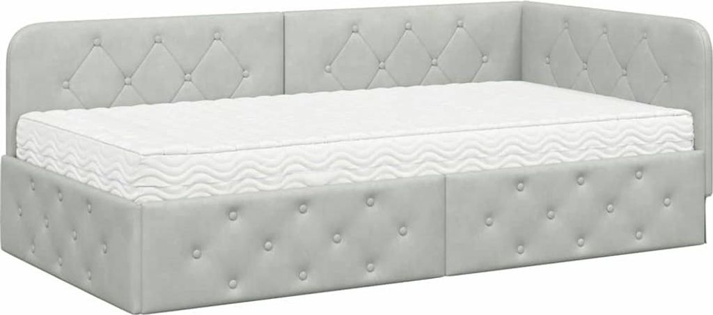 vidaXL Eckbettgestell Hellgrau 90 x 190 cm Samt