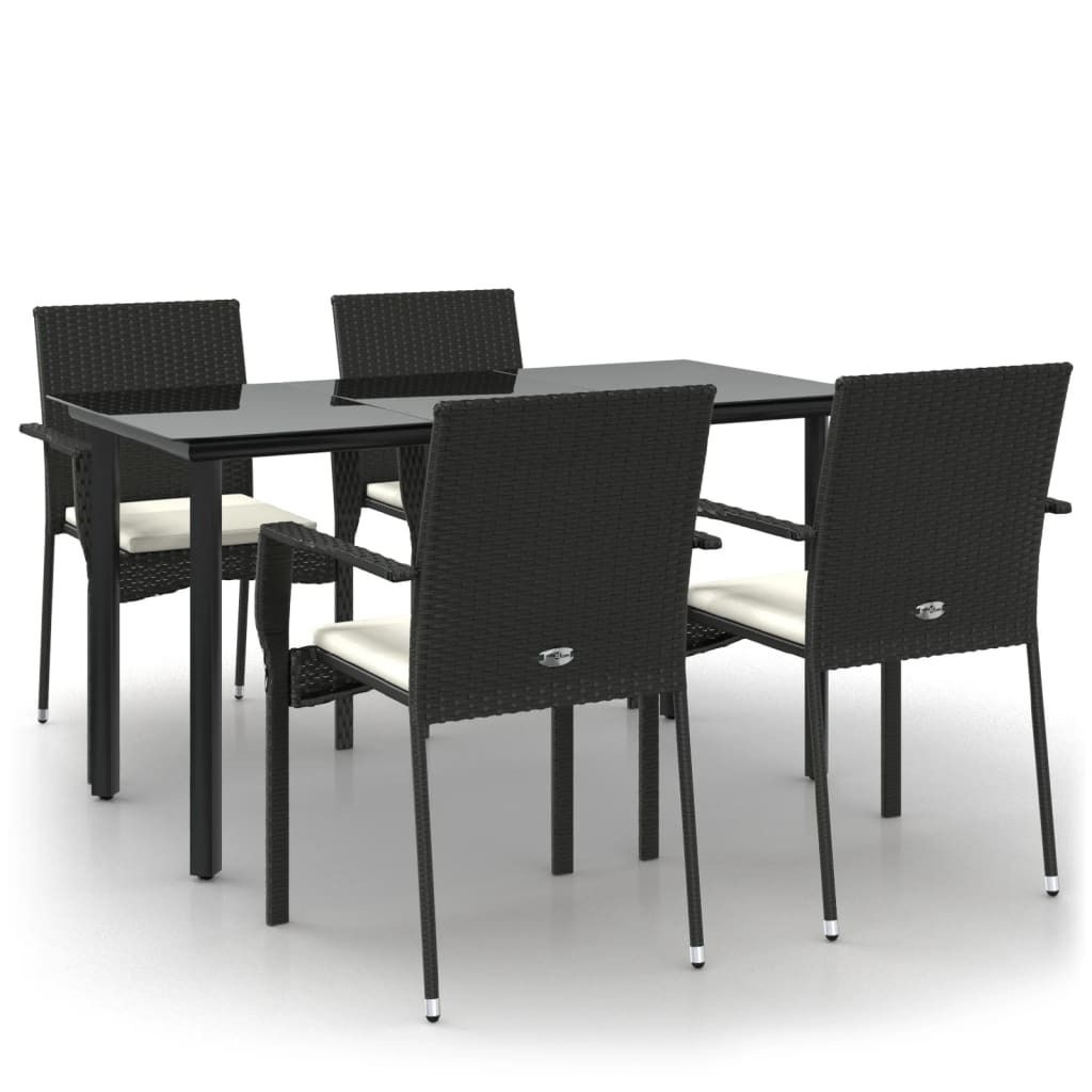 vidaXL 5-tlg. Garten-Essgruppe mit Kissen Schwarz Poly Rattan