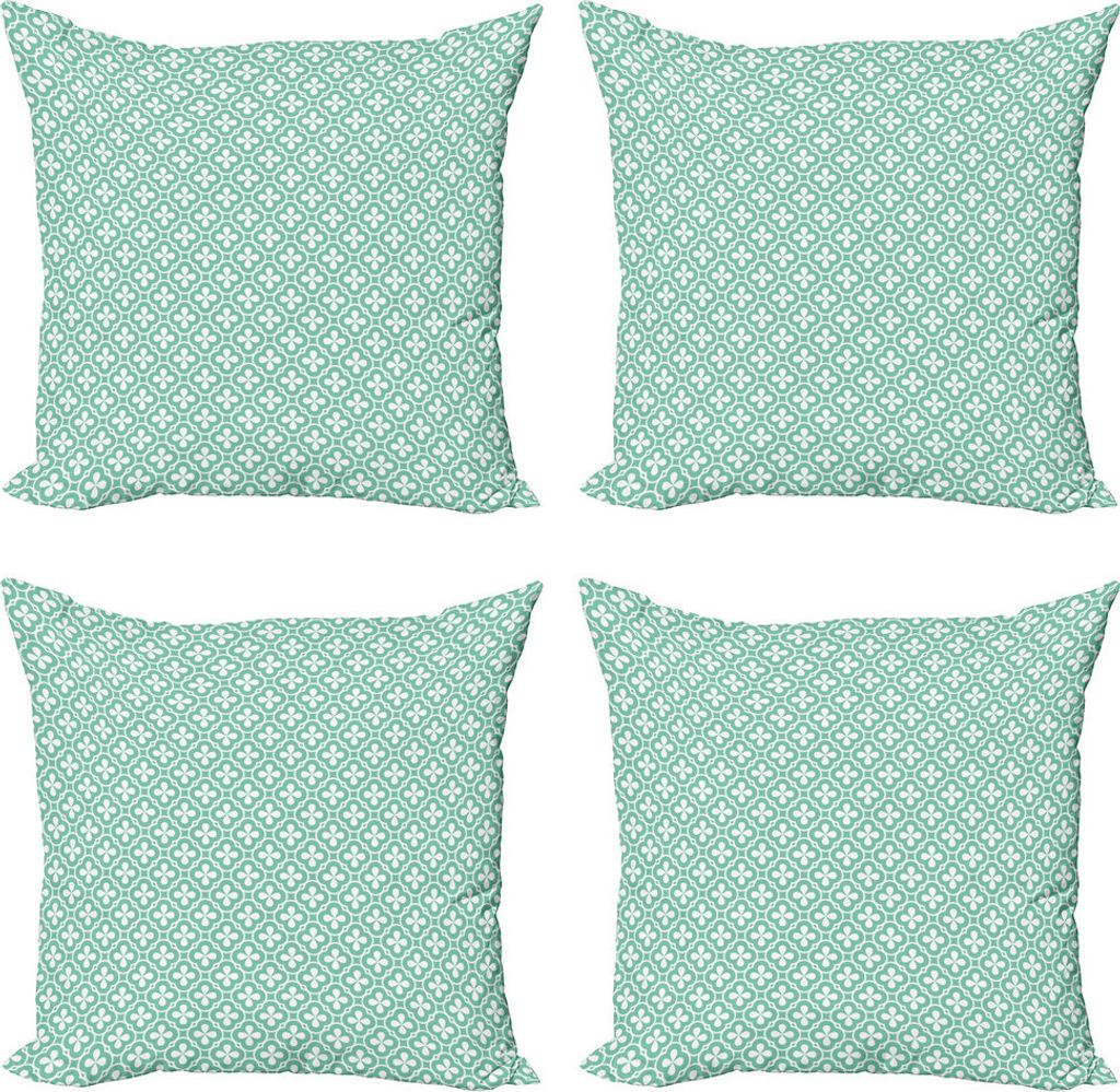 ABAKUHAUS Blumen Kissenbezug Set (4 Stück), Clover Celtic, Moderner Doppelseitiger Digitaldruck, 40 cm x 40 cm, Türkis Weiß