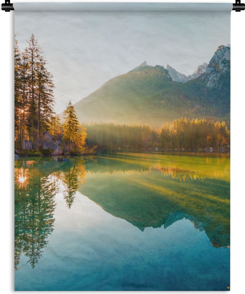 MuchoWow Wandteppich Wandbehang See - Wald - Berge - Natur - Sonne - Landschaft 150x200 cm Tapisserie Dekoration Wandtuch - Wandaufhängung - Mod...