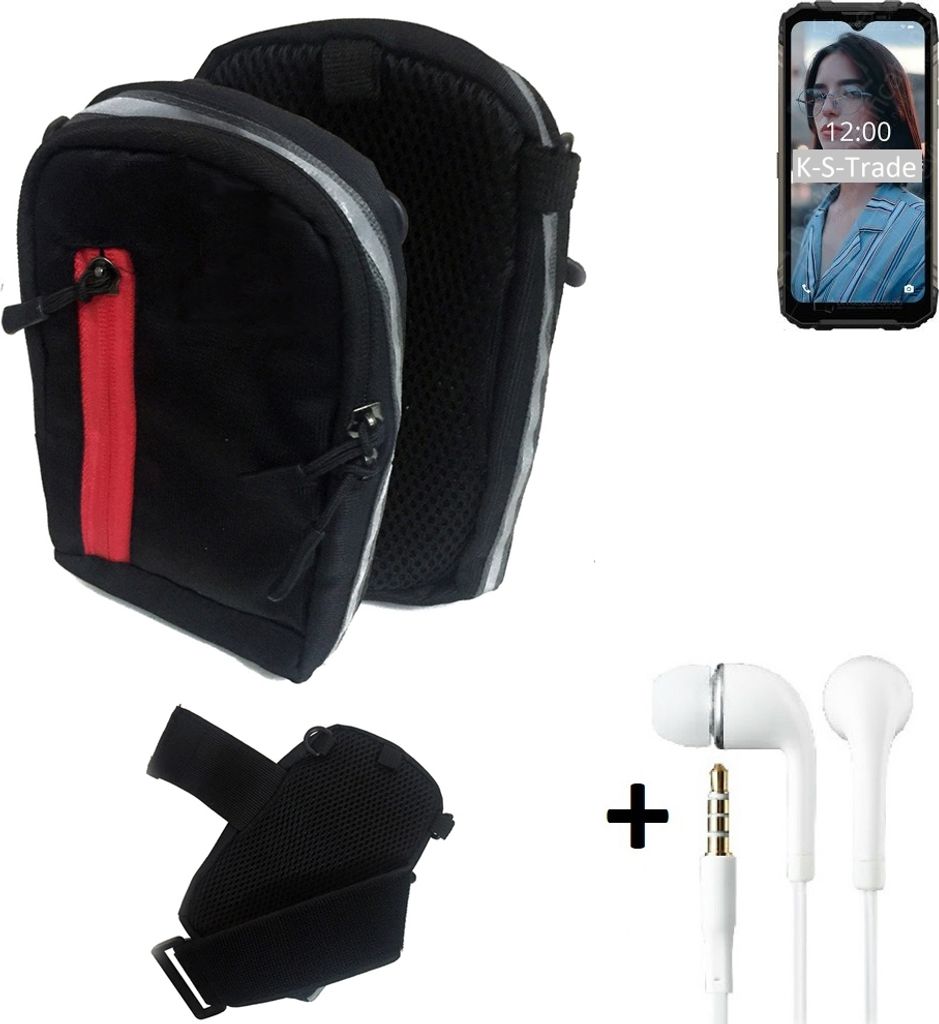 K-S-Trade Outdoor Gürteltasche Holster Umhängetasche + Kopfhörer kompatibel mit Doogee S96 Pro schwarz Handy Tasche Case travelbag Schutzhülle