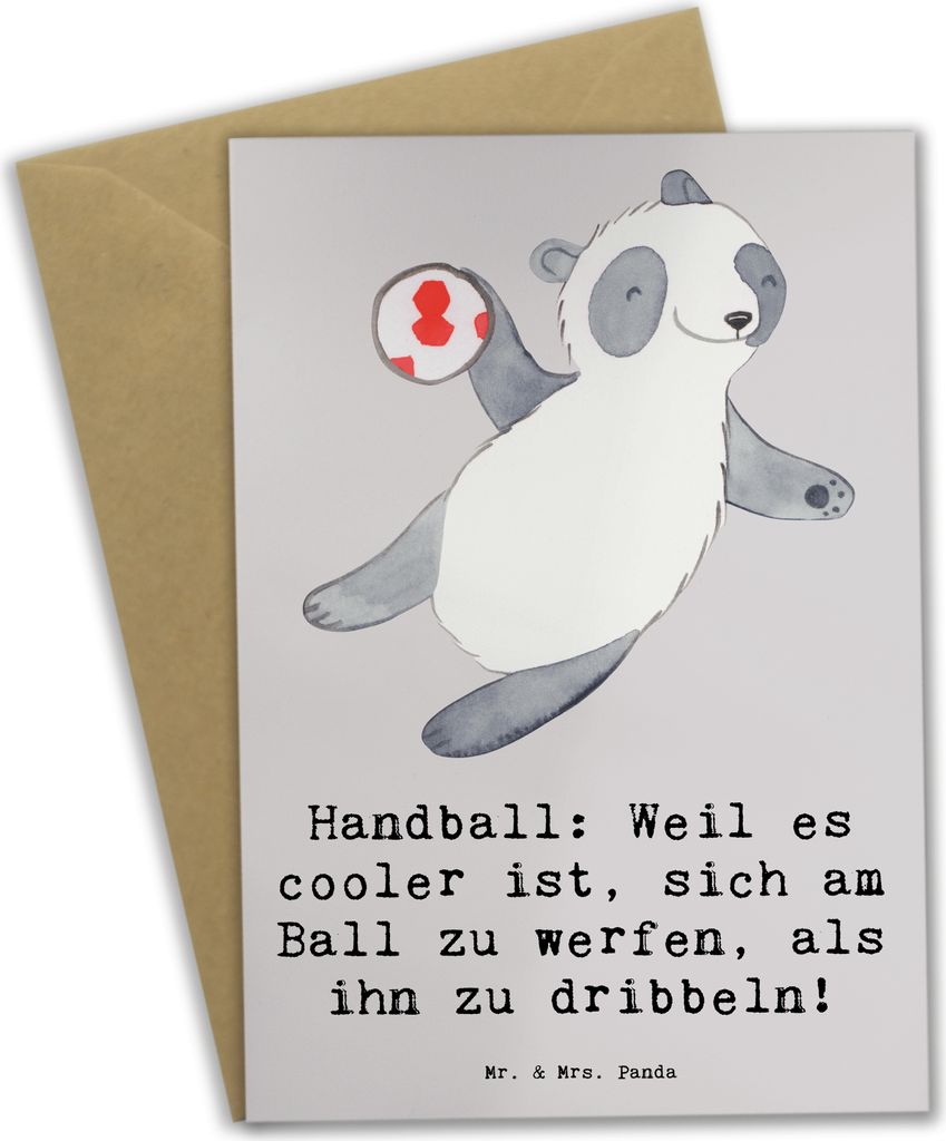 Mr. & Mrs. Panda Klappkarte Handball Action - Grau Pastell Produktbild 