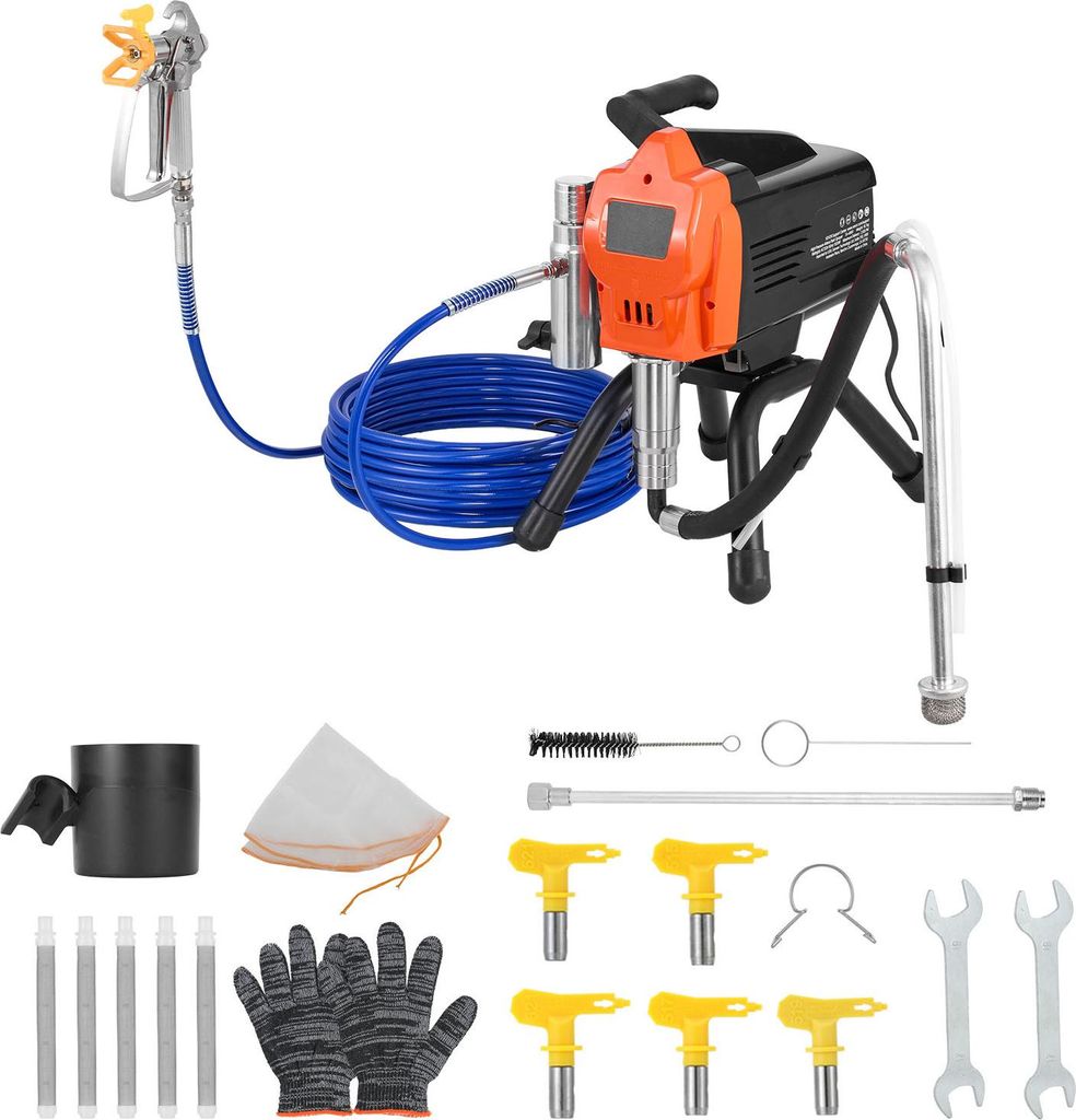 SucceBuy Airless-Farbspritzgerät mit 1500 W Leistung und 3300 psi Druck, 2,65 L/min Farbsprühsystem inklusive Reinigungsbürste, Schlauch, Verlä...
