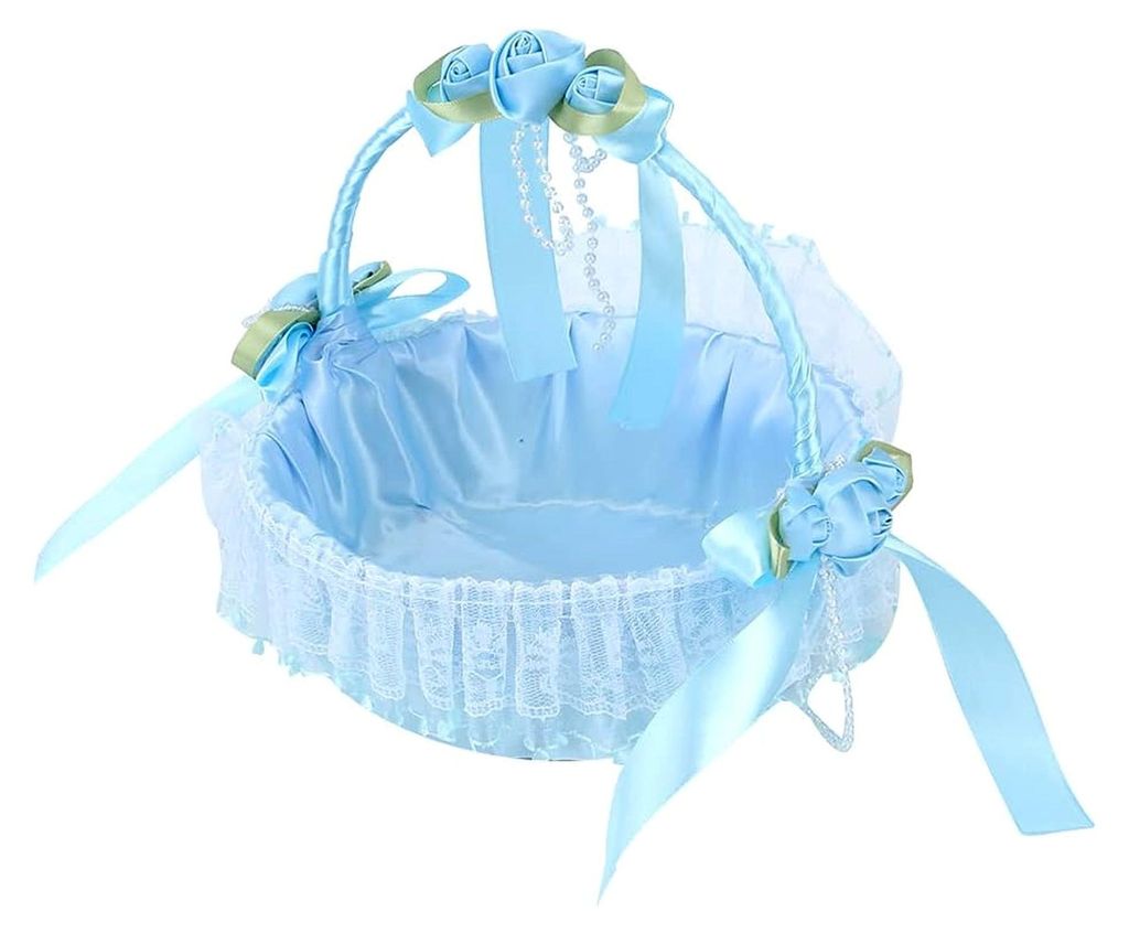 Tragbarer Blumenkorb aus Spitze für Hochzeiten, Süßigkeitenbehälter, Party-Zubehör, Dekoration (Blau)