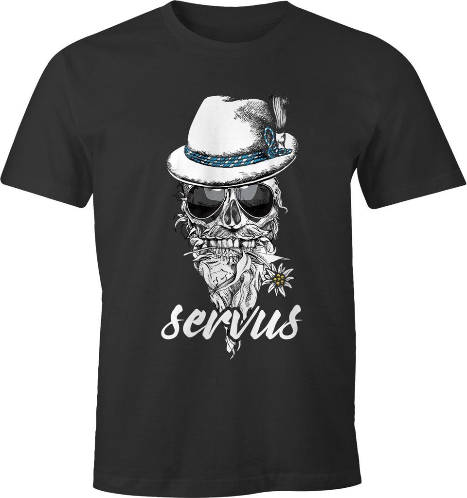 Herren T-Shirt Totenkopf Filzhut Bayern Skull Blume servus Fun-Shirt Moonworks anthrazit XXL