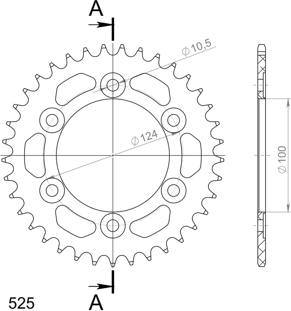 Pignon Arrière en Alu 37 Dents Pas 525 Noir pour Transmission Moto