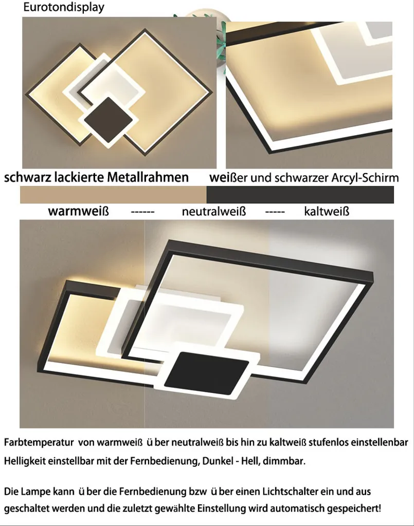 Plafonnier LED Salon et Chambre 45cm Éclairage Variable avec Télécommande - 4