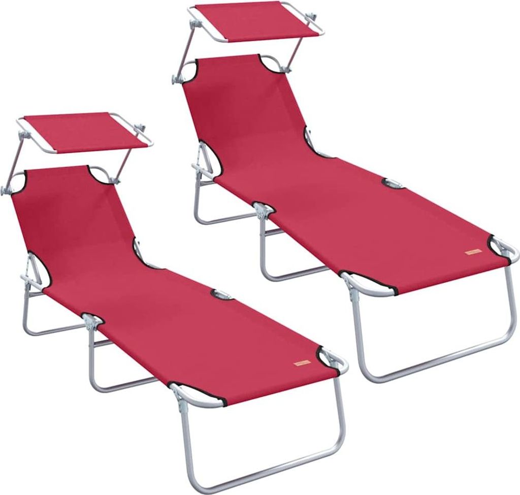 vidaXL Sonnenliege 2 pcs Rot 58 x 188 x 77cm Polyester