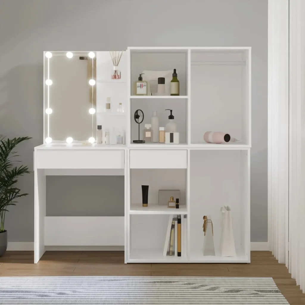 Meuble coiffeuse LED pour dressing avec 2 armoires blanches pratiques